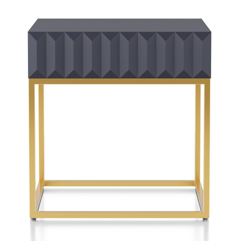 Photos - Coffee Table miBasics Cilker 1 Drawer End Table Antique Blue/Gold: Square Side Table with Storage, Steel Frame & Wood Veneer