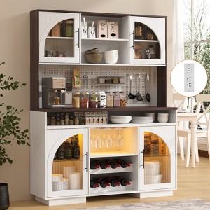 SOLACE FURNITURE 71" Pantry Cabinet, Kitchen Cabinet with Charging Station, Kitchen Hutch Storage with Pegboard and LED Light - 1 of 4