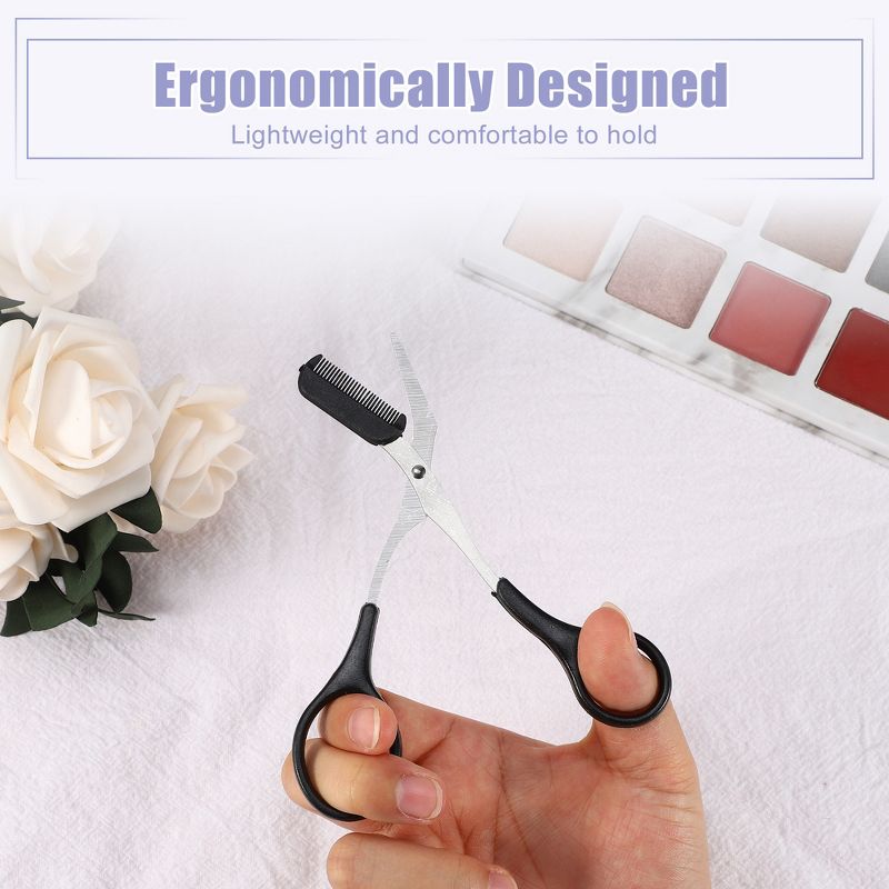 Unique Bargains Portable Stainless Steel Eyebrow Trimmer Scissors with Comb 1 Pc, 2 of 7