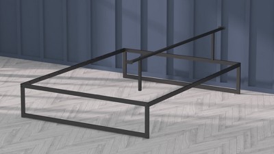 Twin Black Metal Upholstered Platform Bed with Drawer and Slats