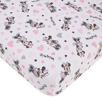 Disney Minnie Mouse My Happy Place Pink, Black, Gray, and White 100% Cotton Nursery Fitted Crib Sheet