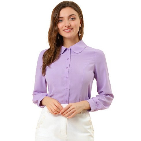 Allegra K Women's Work Peter Pan Collar Long Sleeve Button Down Shirt :  Target