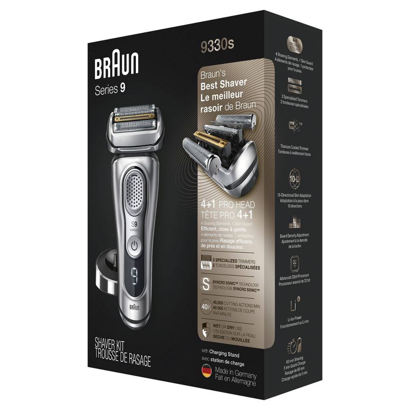 Braun Series 9-9330s Men&#39;s Rechargeable Wet &#38; Dry Electric Foil Shaver with Stand, 6 of 8