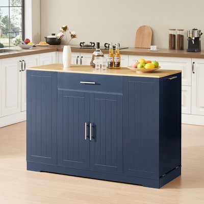 JUJABU 53'' Modern Farmhouse Kitchen Island with Drawers & Trash Can Storage