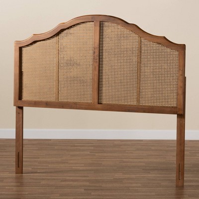 Ash Walnut Wood and Rattan King Size Arched Headboard