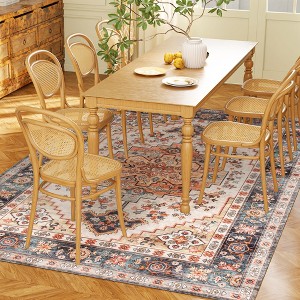 Area Rug Machine Washable Non-Slip Boho Medallion Print Carpet for Living Room and Bedroom, Tawny Brown - 1 of 4
