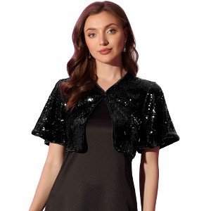 INSPIRE CHIC Women's Sequin Jacket Flared Sleeve Sparkly Bolero Crop Glitter Shrug - 1 of 4