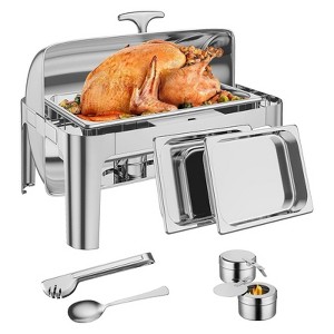 9 QT Roll Top Chafing Dish Buffet Set, Food-Grade Stainless Steel Commercial Chafer for Catering, Parties, and Weddings, [1 Full Size Pan] Included - 1 of 4