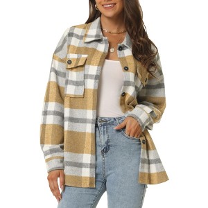 Seta T Women's Fall Winter Button Front Closure Long Sleeve Plaid Jacket with Pockets - 1 of 4