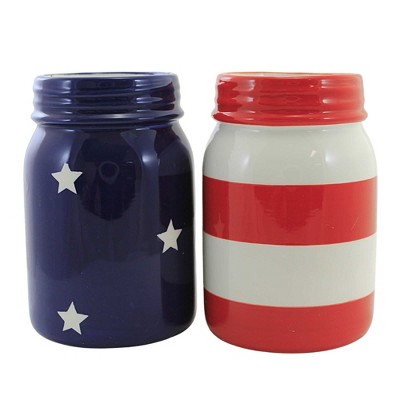 Transpac 6.0 Inch Mason Jar Container Stars Stripes Red White Blue Novelty Vases