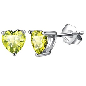 Birthstone Heart Earrings for Women by Ginger Lyne 6mm CZ Solitaire Stud Earrings Sterling Silver - 1 of 4