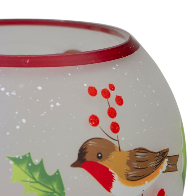 Northlight 5-Inch Hand Painted Finches and Pine Flameless Glass Candle Holder, 3 of 6