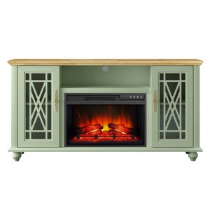 Festivo Farmhouse 62" TV Stand for TVs up to 70" with Fireplace Green - 1 of 4