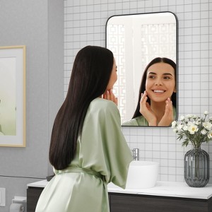 Wall-Mounted Mirrors - Premium Rectangular Bathroom Mirror, Stylish Rectangular Vanity Mirror with Black Metal Frame - Explosion-Proof - 1 of 4