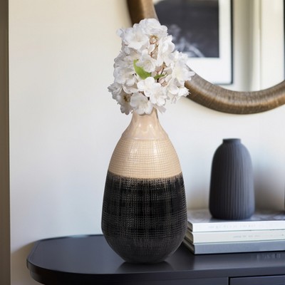 Decorative Two Tone Ceramic Jar with Lid for Living Room Decor - Home Decor Accent for Office Spaces, Coffee Table, and Bedroom Decor