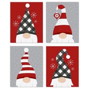 Big Dot of Happiness Christmas Gnomes - Unframed Holiday Linen Paper Wall Art - Set of 4 - Artisms - 8 x 10 inches - 1 of 4