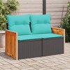 vidaXL Patio Sofa with Cushions - 2-Seater, Black Poly Rattan/Blue Fabric, Outdoor/Garden Loveseat, 46.5"x24.4"x27.2" - 2 of 4