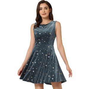INSPIRE CHIC Women's Shiny Stars Print Sleeveless Swing Mini Velvet Dress - 1 of 4