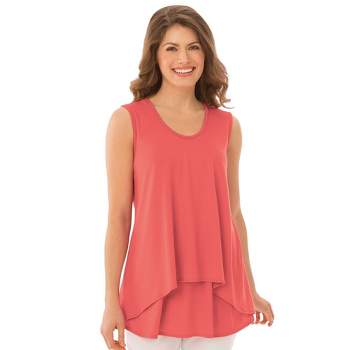 Collections Etc Double Tier Layered Sleeveless Tank Top, Figure Flattering and Loose Fit