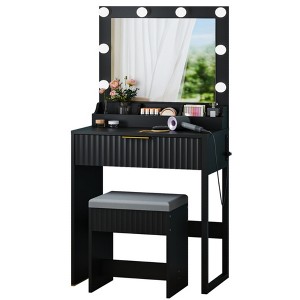 ChicFurnit Vanity Tables Makeup Vanity Desk Vanity Table Set Dressing Table with Square Mirror for Bedroom, Black, 27.13"*15.71"*52.87" - 1 of 4