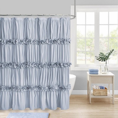 Victorian Ruffle Shower Curtain, Ruched Microfiber Vintage Handcrafted Bow Tie Bath Curtain for Master Bathroom