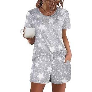 Ekouaer Women's Pajama Sets Short Sleeve Pjs 2 Piece Top and Shorts Sleepwear Comfy Soft Lounge Sets with Pockets - 1 of 4
