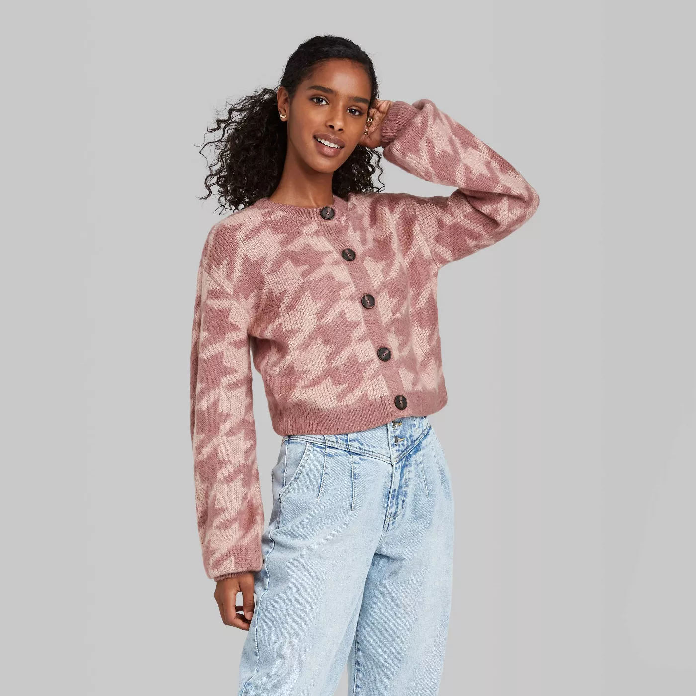 Women's Houndstooth Button-Front Cardigan - Wild Fable™ - image 2 of 7