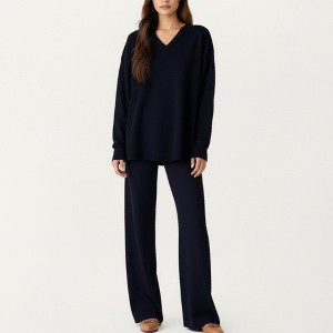 Anna-Kaci Women's Maternity Relaxed Fit Long Sleeve V-Neck Top and Soft Wide-Leg Lounge Pants Set with Easy Stretch Fabric - 1 of 4