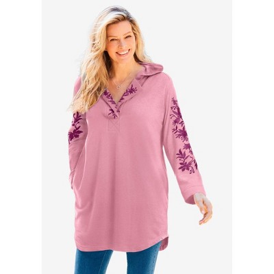 Woman Within Plus Size Embroidered Hoodie Sweatshirt