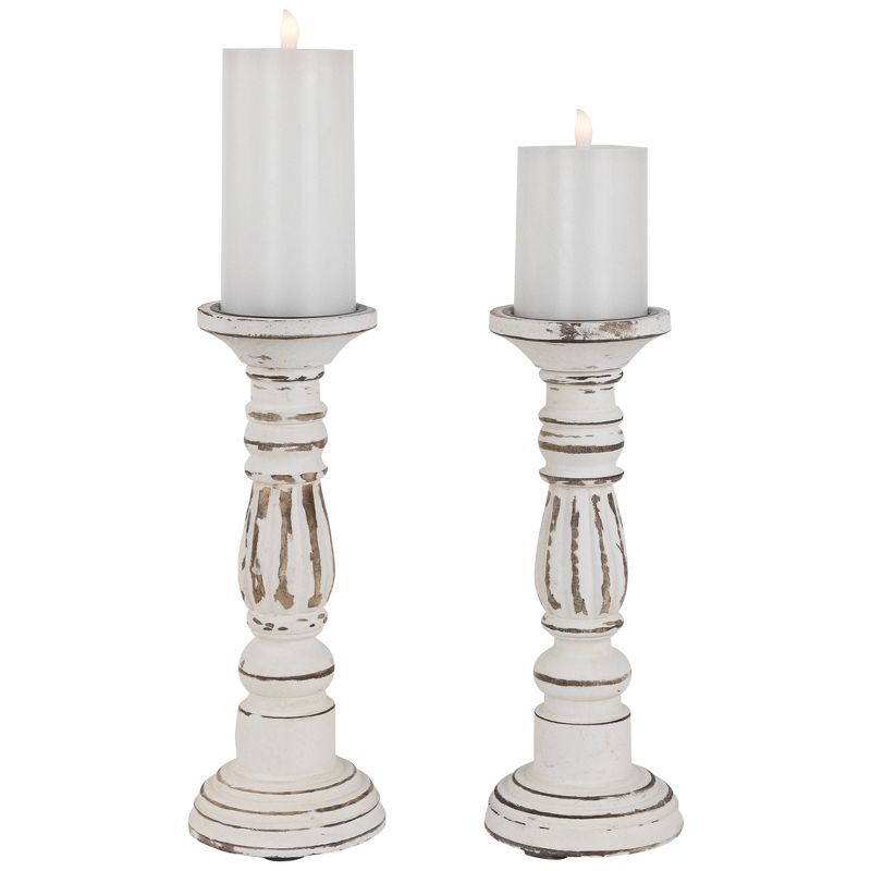 Northlight Set of 2 Antique White Pillar Candle Holders 12", 3 of 6