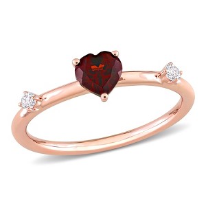 EVERLY JEWELRY | 10K Rose Gold 5/8 CT TGW Heart Garnet and White Topaz Stackable Ring - 1 of 4