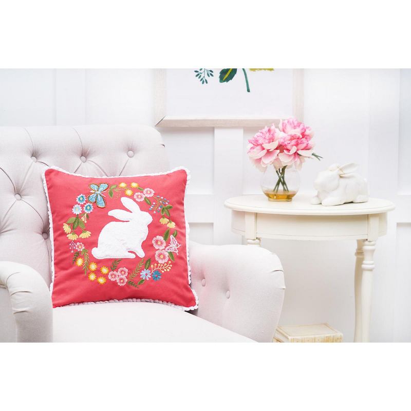 C&F Home 16" x 16" Spring Bunny Applique and Embroidered Wreath Decorative Throw Pillow, 4 of 6