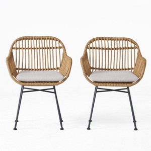 Christopher Knight Home Orlando Wicker Woven Steel Frame Club Chairs - 1 of 4