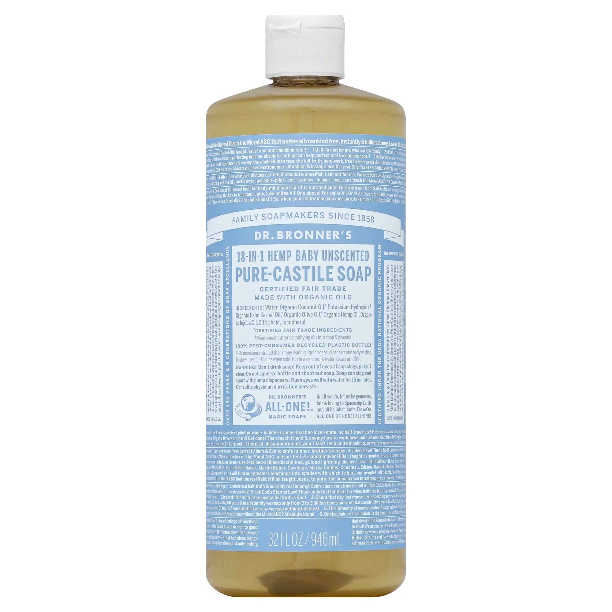 Dr. Bronner's Unscented Baby-Mild Pure Castile Soap - 32 oz.