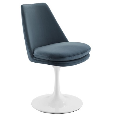 Modway Lippa Velvet Swivel Dining Side Chair – White Base, Cadet Blue Upholstery, 360° Rotation, Mid-Century Style