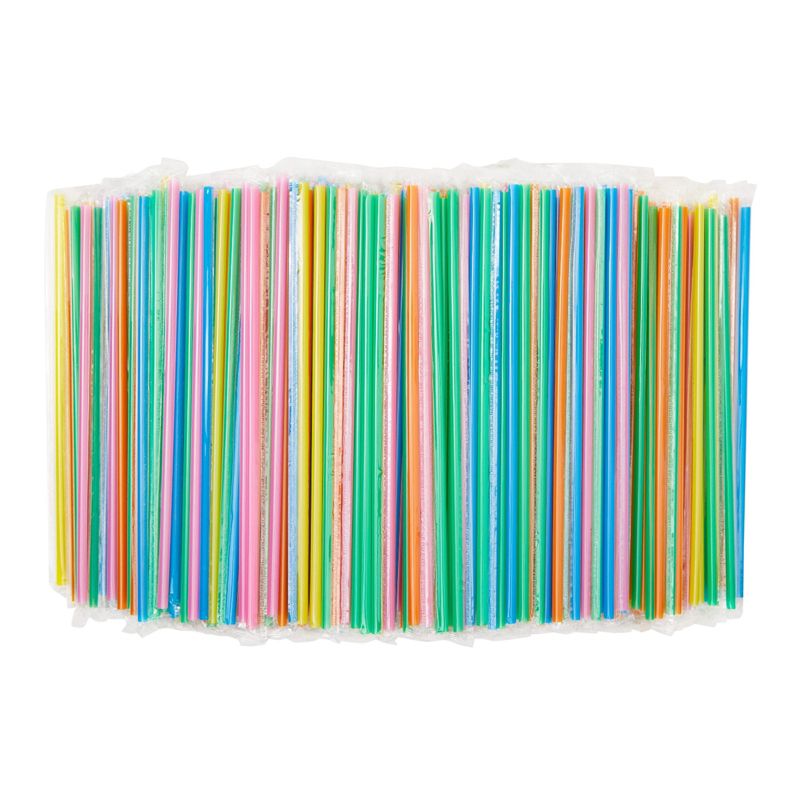 Stockroom Plus 600 Bulk Pack Long Drinking Straws, Disposable Plastic Straw Individually Wrapped, 5 Colors, 10.2 In, 1 of 10