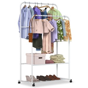 NewHome"Rolling Garment Hanging Rack with Storage for Clothes, Shoes, Pillows & Organizing Display Stand"White - 1 of 4