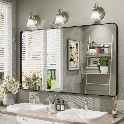 Apmir Rectangular Aluminum Alloy Framed and Tempered Glass Wall Bathroom Vanity Mirror in Matte Black/ Gold/ Silver/ Brown