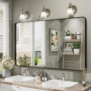 Apmir 51 in. W x 30 in. H Rectangular Aluminum Alloy Framed and Tempered Glass Wall Mirror in Matte Black - 1 of 4