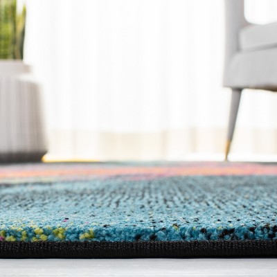 Galaxy Blue and Orange Abstract Synthetic Runner Rug