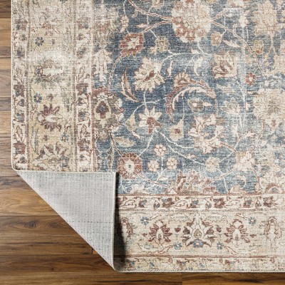 Ivory and Blue Polyester Traditional Rectangular Area Rug