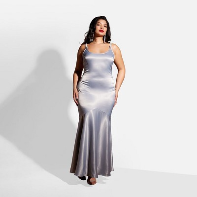Rebdolls Women's Aurelia Satin Mermaid Maxi Bodycon Dress - Platinum ...