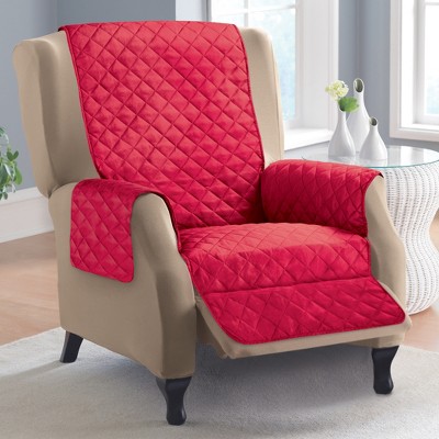 Reversible Quilted Red and Cream Polyester Recliner Cover