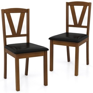 Costway Dining Chairs Set of 2/4 PU Leather Dining Room Chairs with Hollowed Backrests - 1 of 4