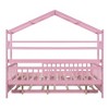 Full Size House Bed With Trundle, 2 Shelves, Pine Wood Frame, Safety Guardrail Wooden Bed Frame, No Box Spring Needed - 4 of 4