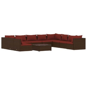 vidaXL 11-Piece Outdoor Patio Lounge Set in Brown Poly Rattan with Cushions - Modern, Weather-Resistant, Modular Design, Easy-to-Clean - 1 of 4