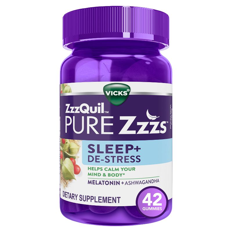 Pure Zzzs De-Stress & Sleep Melatonin + Ashwagandha Gummies - Blackberry Vanilla, 1 of 18