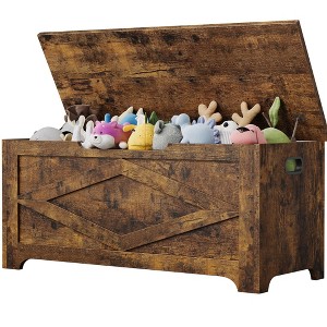 homfan Storage Chest, Wooden Storage Bench with Safety Hinges, Easy Assembly, Large Toy Chest for Entryway, Living Room, Bedroom - 1 of 4