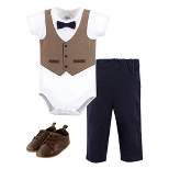 Little Treasure Baby Boy Cotton Bodysuit, Pant and Shoe 3pc Set, Herringbone Vest Short-Sleeve