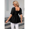 Coolmee Women's Casual Floral Printed Pleated Square Neck Tops Tie Back Cropped Top Summer Long Lantern Sleeve Shirt Blouse L Black - 3 of 4
